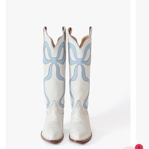 Claire bow boot in bone and powder blue